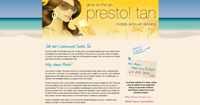 Presto! Tan Website Screenshot