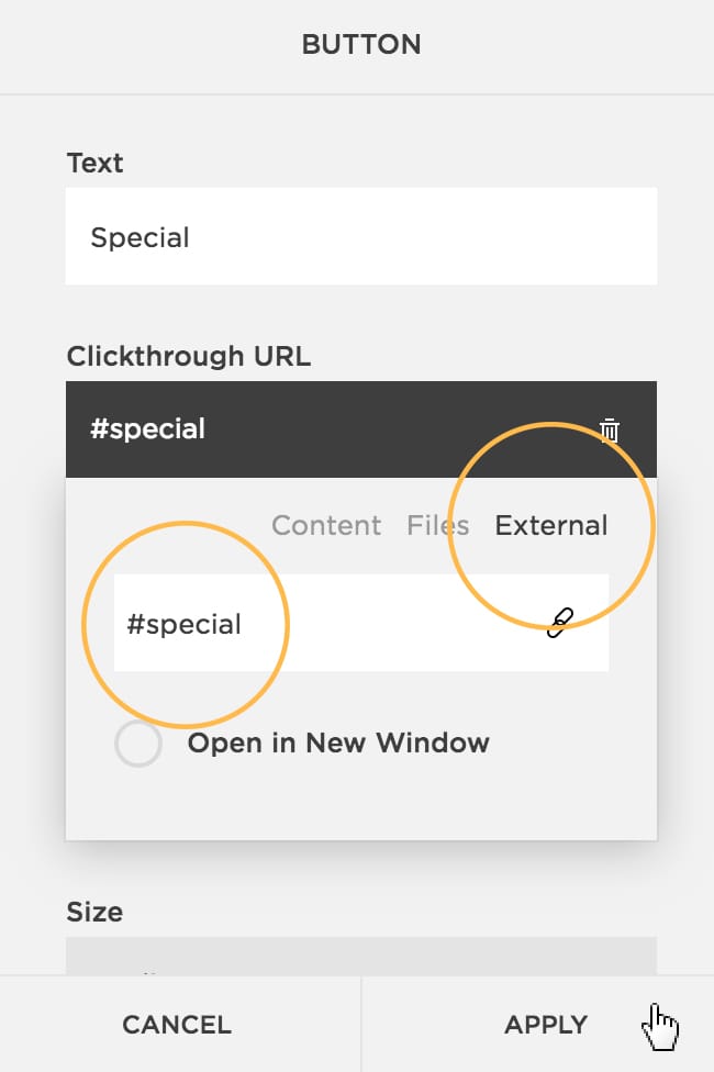 Adding a Squarespace hashtag # URL with page slug