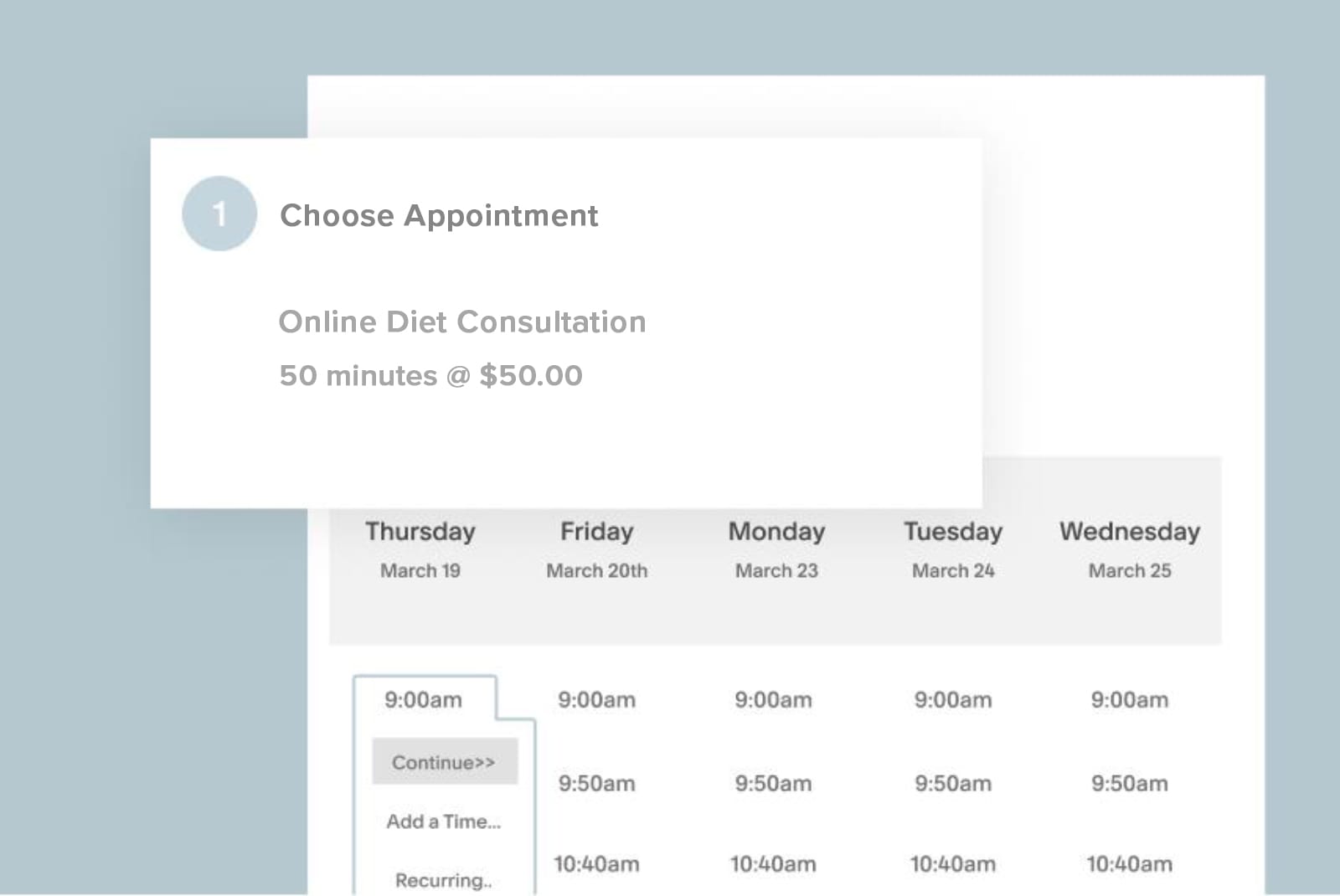 Squarespace Choose Appointment Interface