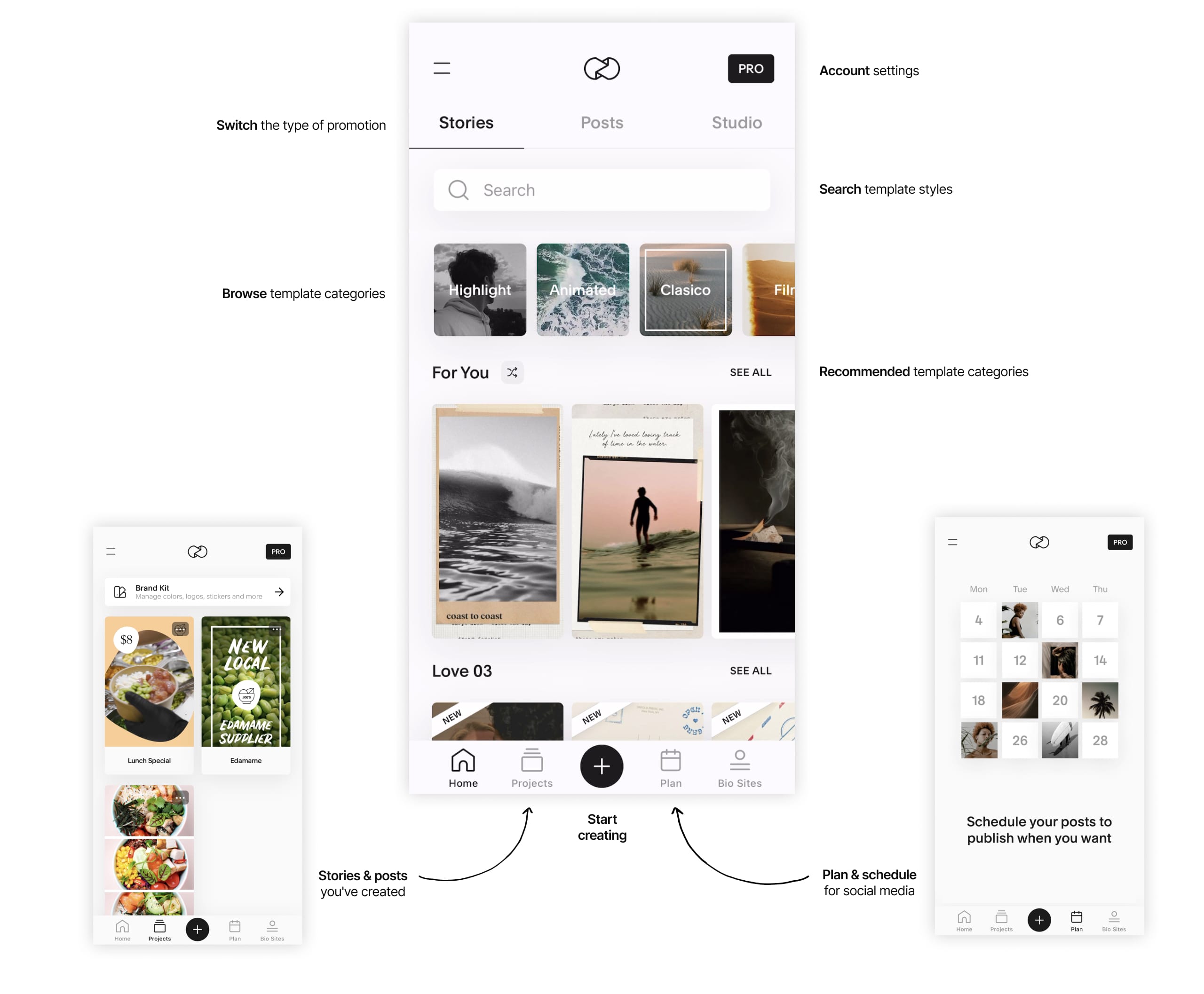 Unfold app home interface