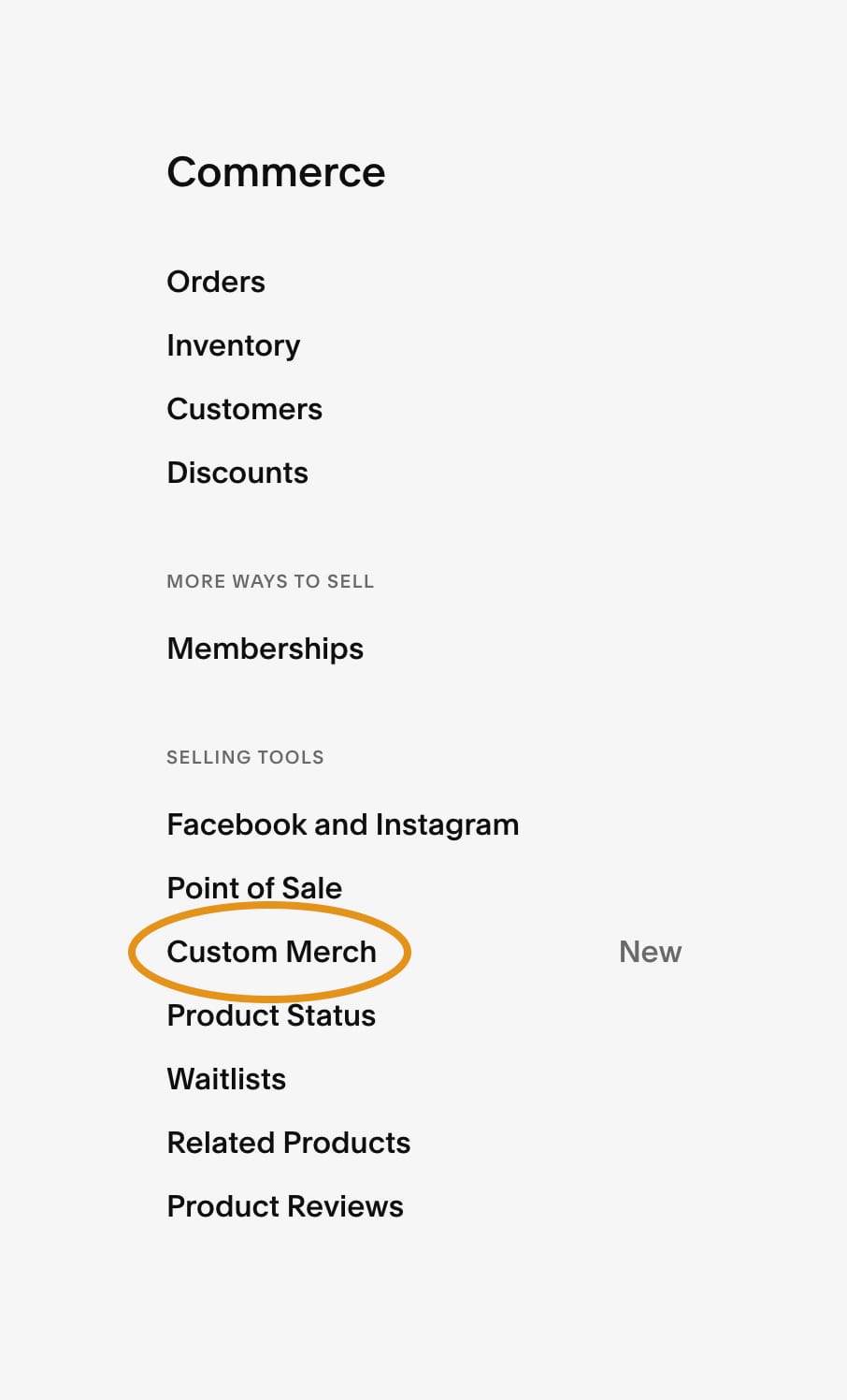 Custom Merch Menu Option